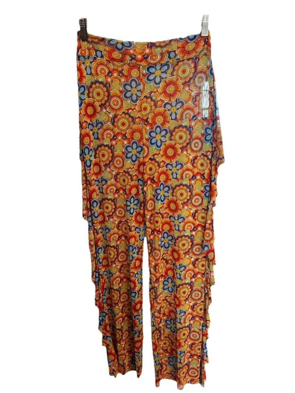 70s Sheer Ruffle Pants Women - EDC Rave Festival Outfit High Waist Beach Large